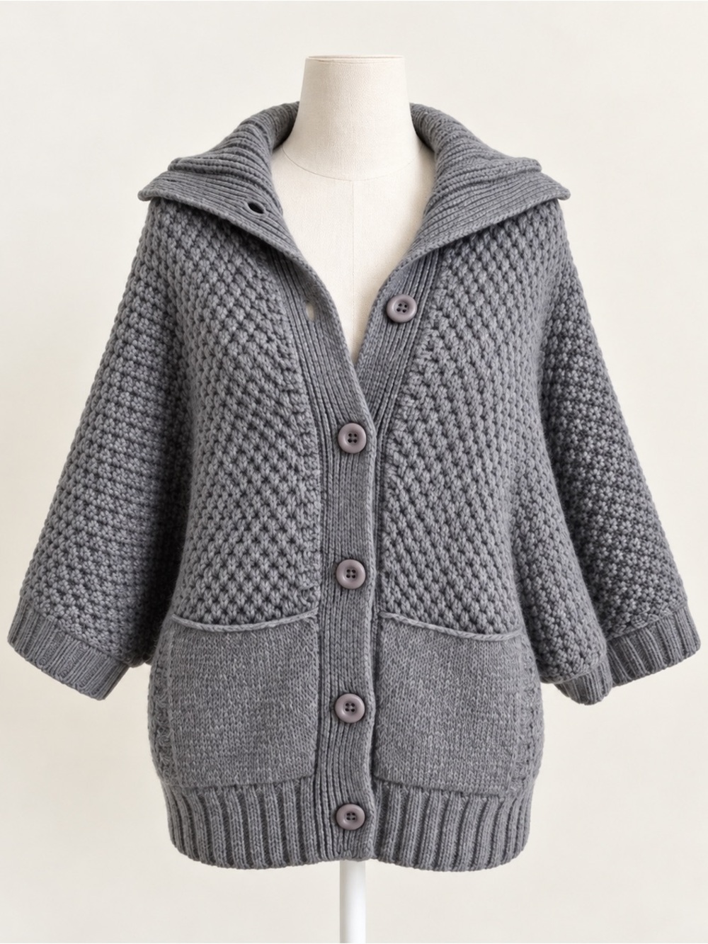 prAna Hooded Chunky Knit Cardigan Women’s XS Gray Button Front Sweater